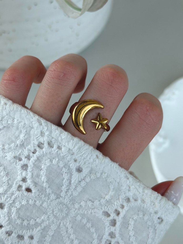 Retro Gold Astrology Women Minimalist Moon Ring Stainless Steel Gift Bag 18$